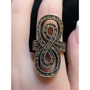 Lucky Brand Brass Marcasite Figure Eight North South Infinity Ring Size 6.5